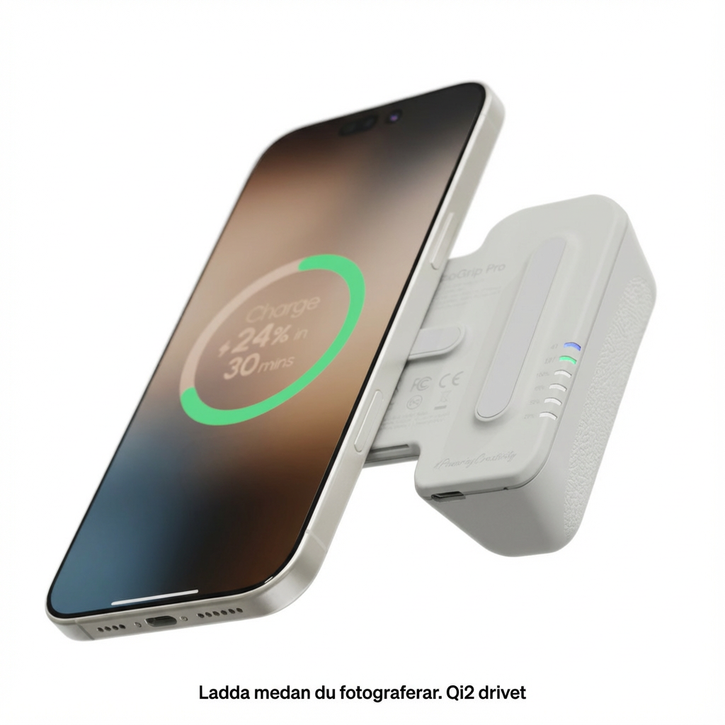 ProGrip Slipp™ är ett magnetiskt kamera-grepp som förvandlar din mobil till en proffskamera