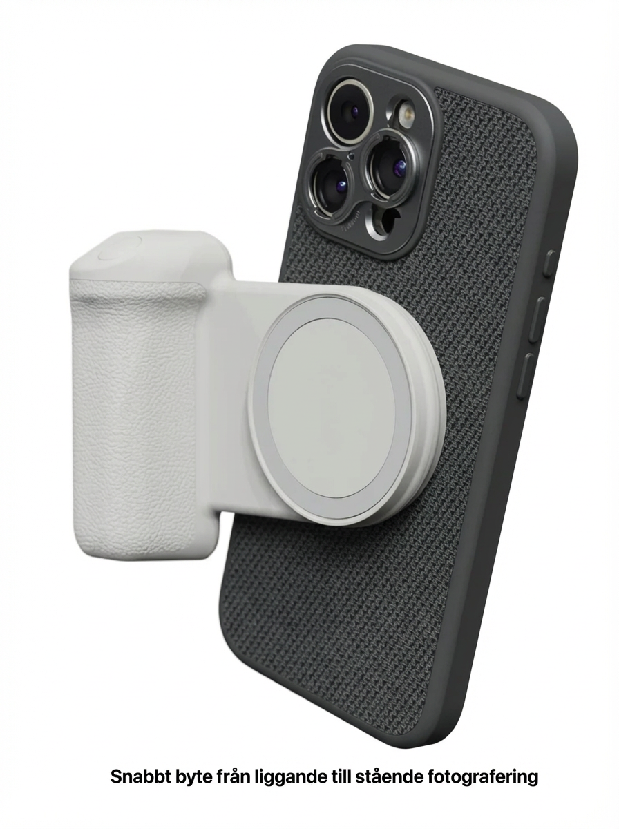 ProGrip Slipp™ är ett magnetiskt kamera-grepp som förvandlar din mobil till en proffskamera